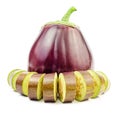 Purple round and sliced raw eggplant isolated