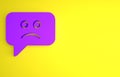 Purple Sad smile icon isolated on yellow background. Emoticon face. Minimalism concept. 3D render illustration