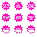 Purple sale and promotion starburst sticker buttons