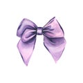 Purple, satin bow. Watercolor illustration, isolated object from the Lavender SPA set, on a white background. For Royalty Free Stock Photo