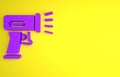Purple Scanner scanning bar code icon isolated on yellow background. Barcode label sticker. Identification for delivery Royalty Free Stock Photo