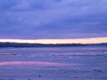 Purple scarlet sunset over Sopot dam, Bulgaria.