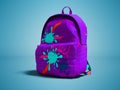 Purple school bag backpack with spots right view 3d render on bl Royalty Free Stock Photo