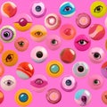 design black pattern illustration seamless eye abstract pink background blue doodle. Generative AI.