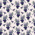 Purple seamless pattern with beautiful lavender bouquet