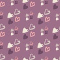 Purple seamless valentine pattern with doodle heart ornament. Love backdrop. Pastel palette