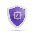 Purple Shield with AI Chip Icon Symbolizing Security and Technology protection safety Royalty Free Stock Photo