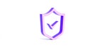 Purple Shield with check mark icon isolated on white background. Security, safety, protection, privacy concept. Tick Royalty Free Stock Photo