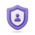 Purple Shield Icon with White User Profile Symbol on White Background protection security Royalty Free Stock Photo