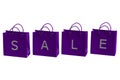 Purple shopping bags with word sale. 3D rendering. Royalty Free Stock Photo