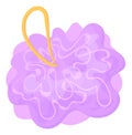 Purple shower loofah. Cartoon bath mesh sponge