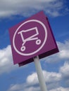 PURPLE SIGN WITH ICON OF SUPERMARKET TROLLEY