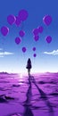 Purple Silhouette: A Futuristic Manga Illustration With Balloons