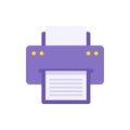 Purple simple printer with paper page for typing text vector illustration. Printout document list Royalty Free Stock Photo