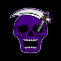 Purple skull art Illustration hand drawn style premium vector for tattoo, sticker, logo