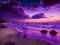 Purple Sky on a Beautiful Beach On a Beautiful Evening, Beautyful Background