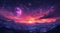 Purple Sky With Stars and Moon Royalty Free Stock Photo