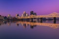 Purple sky with a stunning view of Louisville, KY skyline featuring a bridge in the foreground Royalty Free Stock Photo