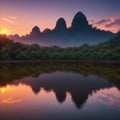 a purple sky sunset landscape at Mae Moei National Park.