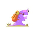 Purple Slug Jelly Monster Carrynig Backpack And Guitar, Alien Camping And Hiking Cartoon Illustration Royalty Free Stock Photo