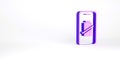 Purple Smartphone battery charge icon isolated on white background. Phone with a low battery charge. Minimalism concept Royalty Free Stock Photo