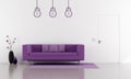 Purple sofa in a minimalist white lounge