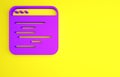Purple Software, web developer programming code icon isolated on yellow background. Javascript computer script random