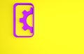 Purple Software, web development, programming concept icon isolated on yellow background. Programming language and