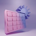 Purple Solar energy panel and sun icon isolated on purple background. Minimalism concept. 3D render illustration Royalty Free Stock Photo
