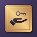 Purple Solution to the problem in psychology icon isolated on purple background. Key. Therapy for mental health. Gold Royalty Free Stock Photo