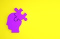 Purple Solution to the problem in psychology icon isolated on yellow background. Puzzle. Therapy for mental health Royalty Free Stock Photo