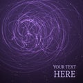 Purple space background. Glowing chaotic curves and sparkling particles. Futuristic vector illustration. Easy to edit design