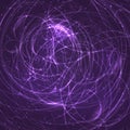 Purple space background. Glowing chaotic curves and sparkling particles. Futuristic vector illustration. Easy to edit design