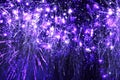 Purple sparkling fireworks exploding in black night sky Royalty Free Stock Photo