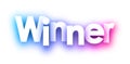 Purple winner sign on white background.