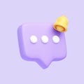 Purple speech bubble with bell icon isolated on purple background