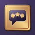 Purple Speech bubble chat icon isolated on purple background. Message icon. Communication or comment chat symbol. Gold