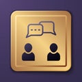 Purple Speech bubble chat icon isolated on purple background. Message icon. Communication or comment chat symbol. Gold
