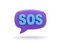 Purple speech bubble with sos message floating on white background Royalty Free Stock Photo