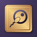 Purple Sperm icon isolated on purple background. Gold square button. Vector