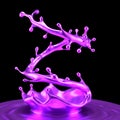 Purple Splash Liquid Black Background. 3d Illustration, 3d Rendering