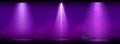 Purple spotlight. Set of bright lighting with spotlights of the stage with purple ducst on transparent background Royalty Free Stock Photo