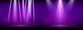 Purple spotlight. Set of bright lighting with spotlights of the stage with purple ducst on transparent background Royalty Free Stock Photo