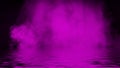 Purple spotlight smoke with reflection in water. Mistery fog texture background. Design element