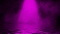 Purple spotlight smoke with reflection in water. Mistery fog texture background. Design element