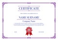 Purple Square shape with 3 stripes element Certificate border for Excellence Performance