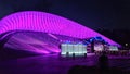 the purple stage contrasts with the night sky