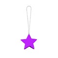 Purple star hanging on thread on white background isolated close up, ÃÂ¡hristmas tree decoration, violet shiny star shaped bauble Royalty Free Stock Photo