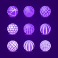 Purple Stripe Round Stripe Ball Icon Set Royalty Free Stock Photo