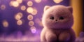 Purple stuffed cat sitting with a sparkly purple background. Violet kitten plush. Adorable cuddly kitty.